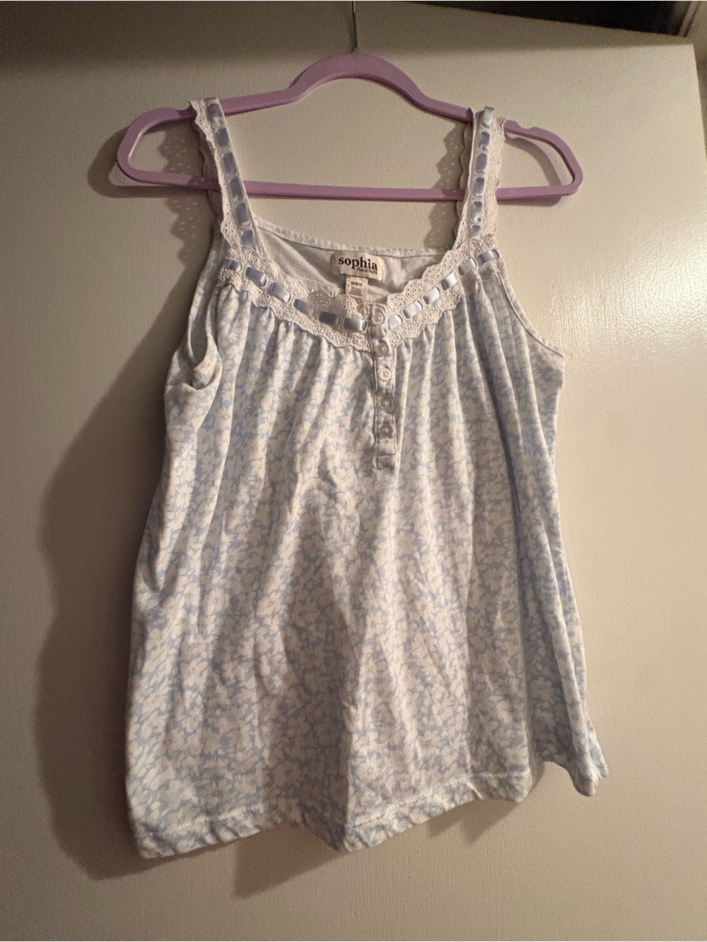 Rene Rofe Vintage Y2K tank top/ pajama top, blue and white size medium